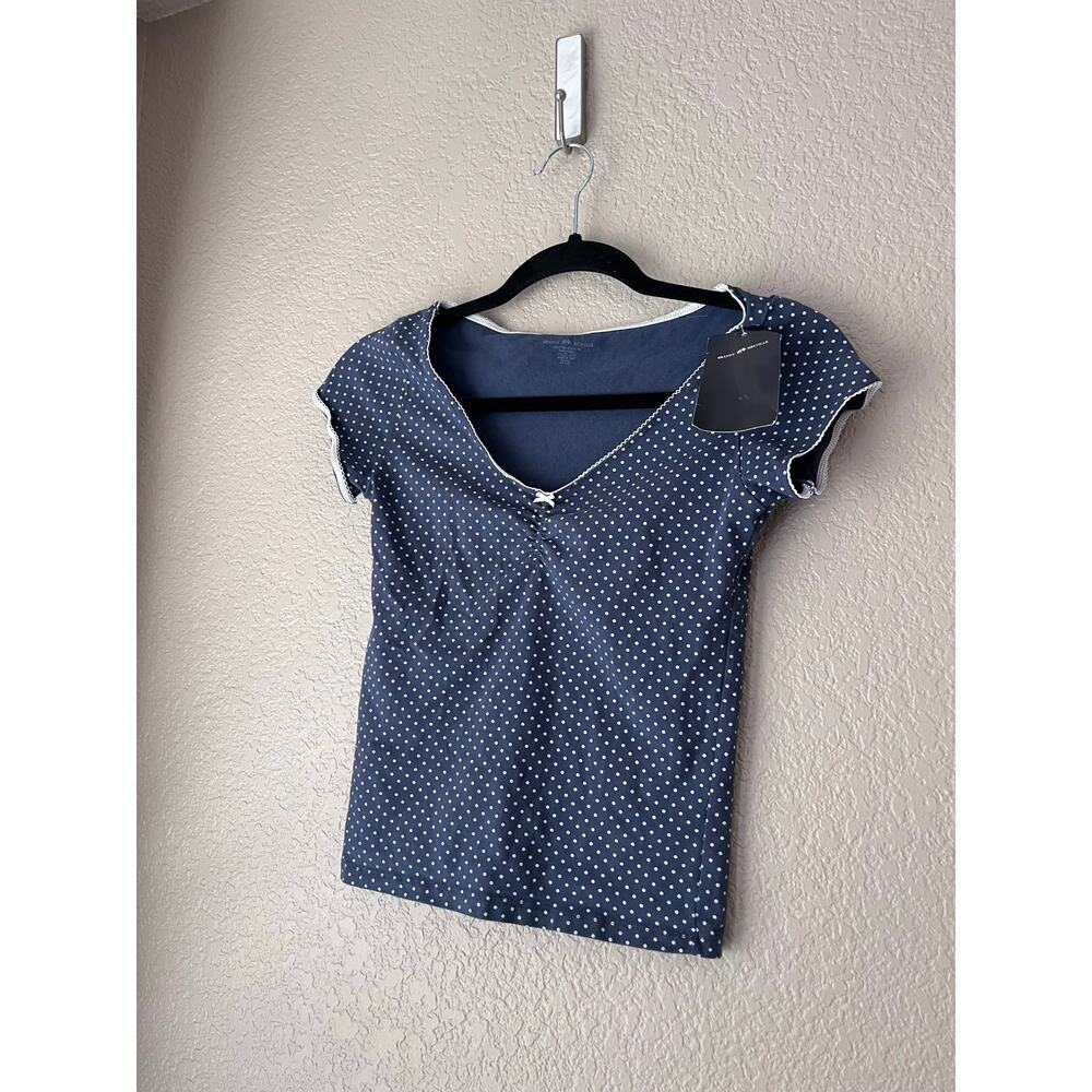 Brandy Melville Navy Blue Polka Dot Cap Sleeve Top - Picture 2 of 4